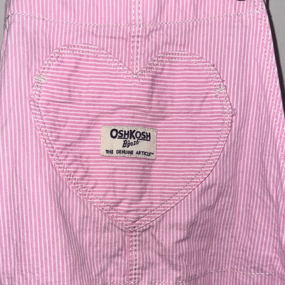 OshKosh B'gosh Light Pink Stripped Heart Overalls Size 5 - Picture 3 of 6